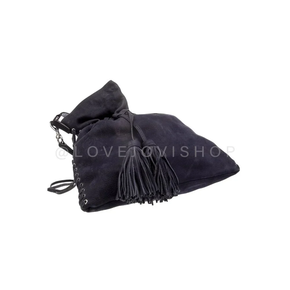 Designer Bag | Rebecca Minkoff Navy Leather Hobo Crossbody Fringe Corset Details - Picture 4 of 5